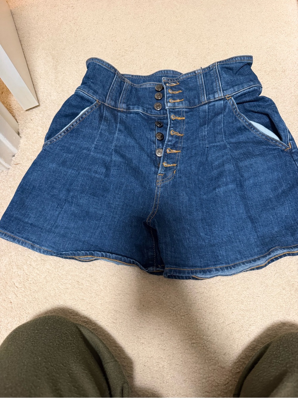 Veronica Beard Dark Blue High-Waist Button-Front Denim Shorts